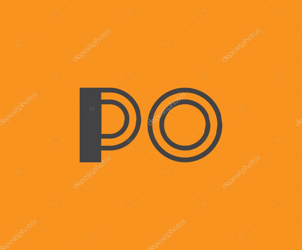 Bold black lettering 'PO' with geometric elements on a vivid orange background, ideal for branding, design, or modern creative projects.