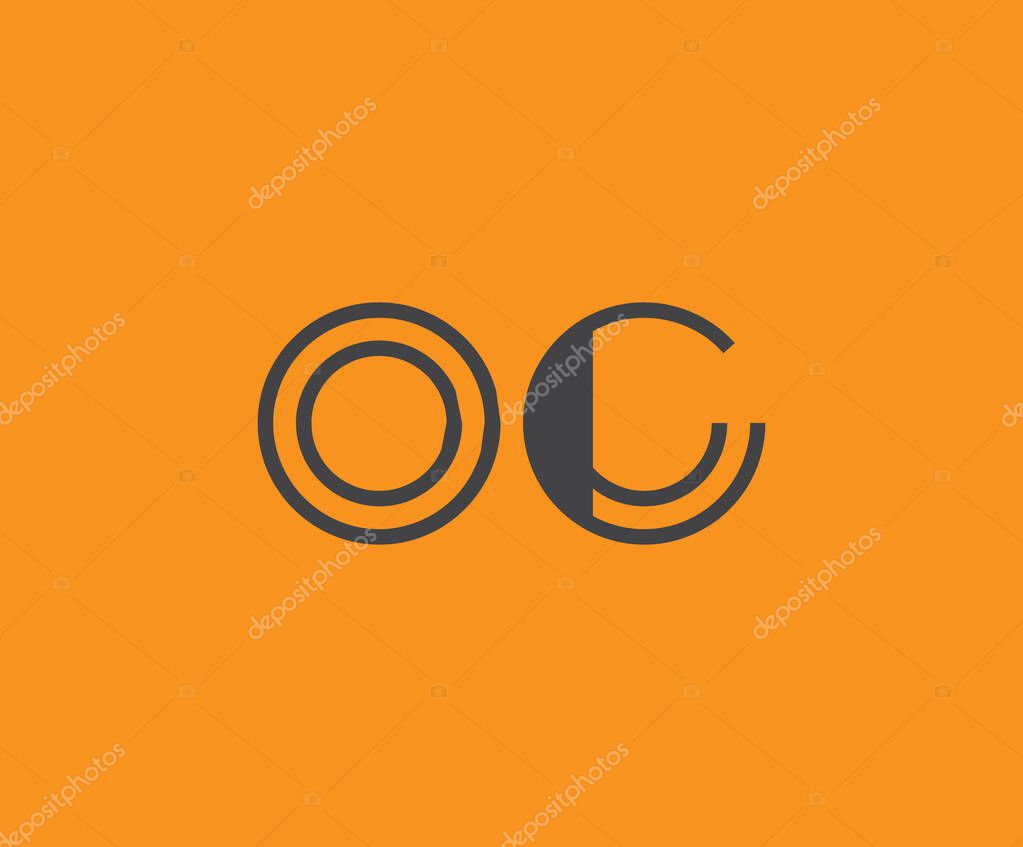 Bold black lettering 'OC' with geometric elements on a vivid orange background, ideal for branding, design, or modern creative projects.