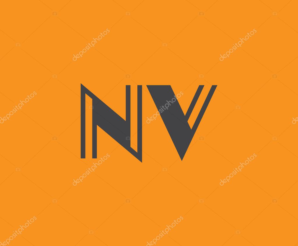 Bold black lettering 'NV' with geometric elements on a vivid orange background, ideal for branding, design, or modern creative projects.