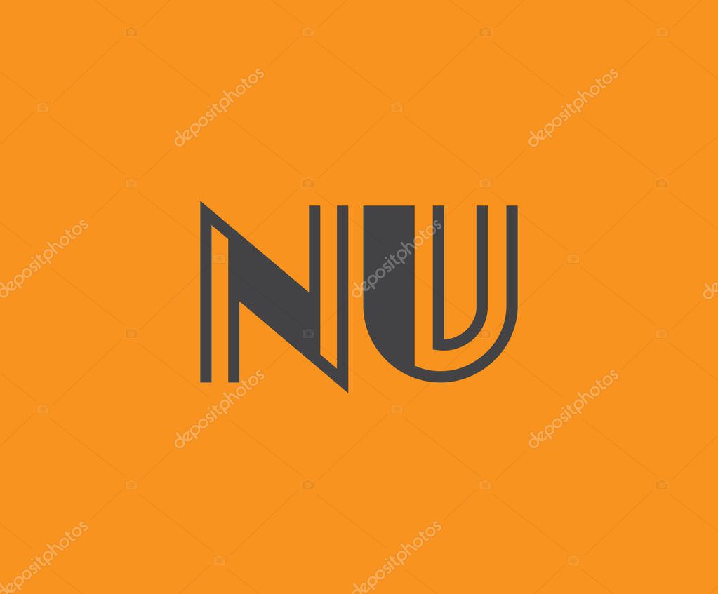 Bold black lettering 'NU' with geometric elements on a vivid orange background, ideal for branding, design, or modern creative projects.