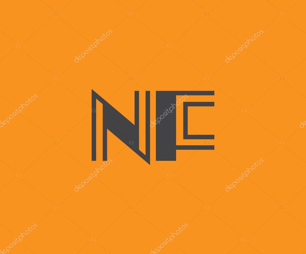 Bold black lettering 'NF' with geometric elements on a vivid orange background, ideal for branding, design, or modern creative projects.