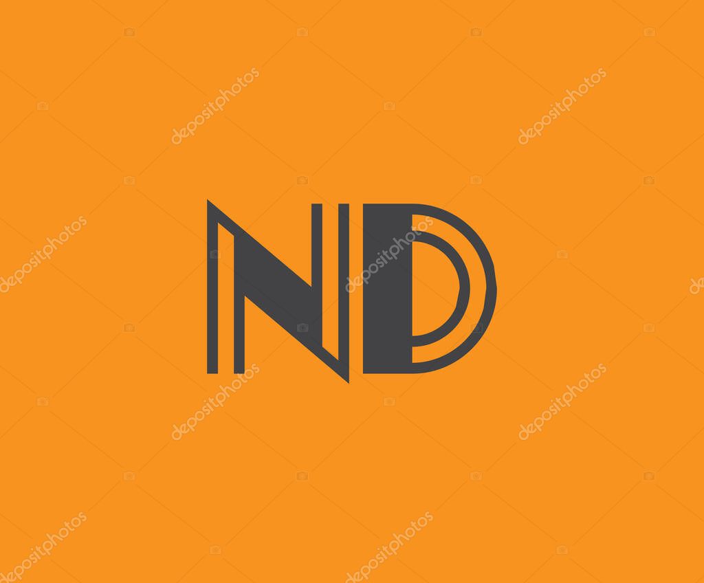 Bold black lettering 'ND' with geometric elements on a vivid orange background, ideal for branding, design, or modern creative projects.