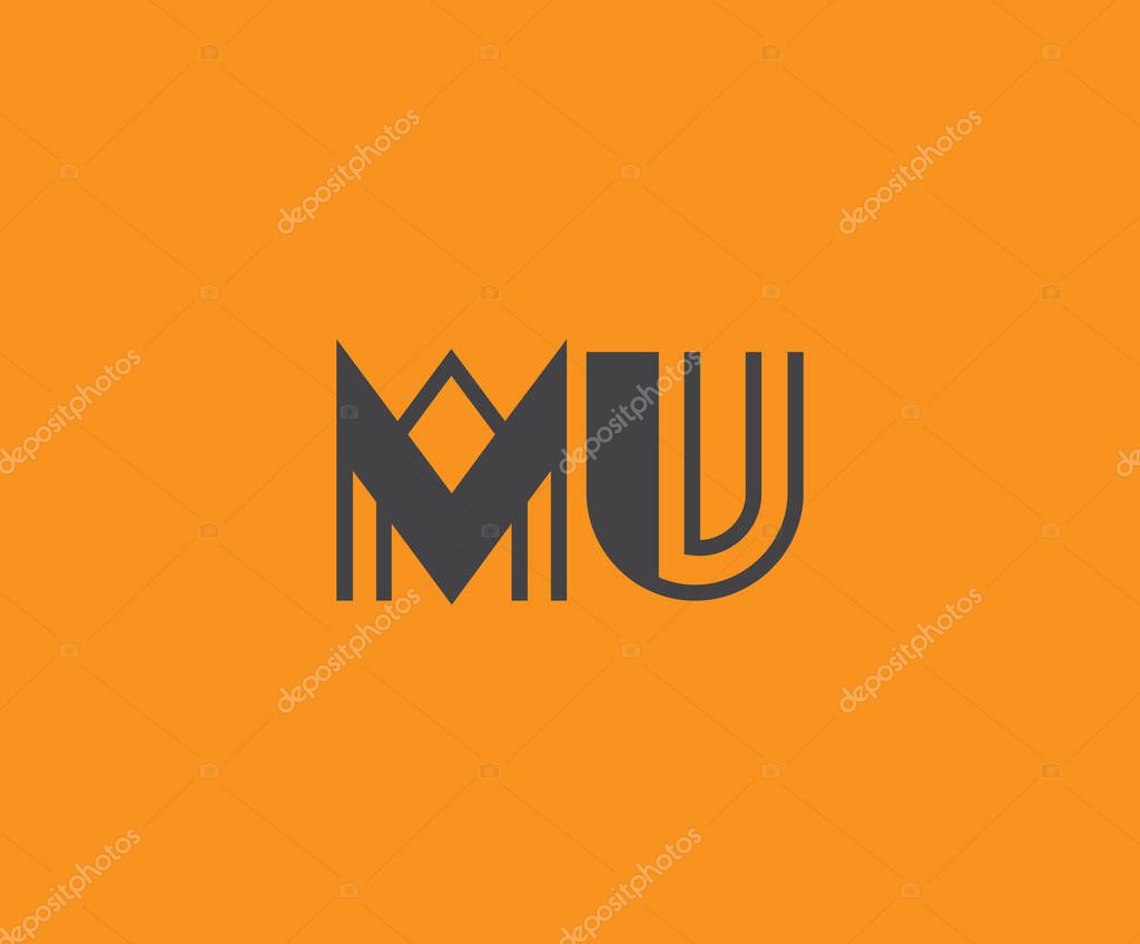 Bold black lettering 'MU' with geometric elements on a vivid orange background, ideal for branding, design, or modern creative projects.