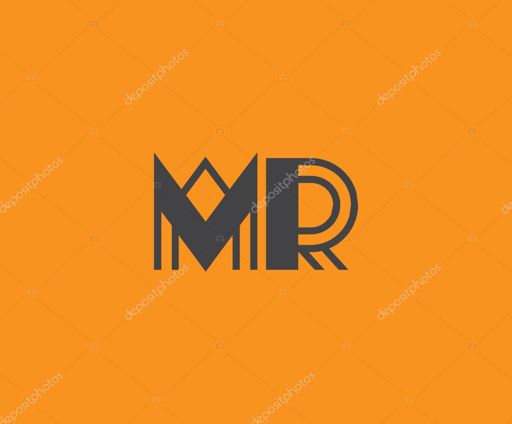 Bold black lettering 'MR' with geometric elements on a vivid orange background, ideal for branding, design, or modern creative projects.
