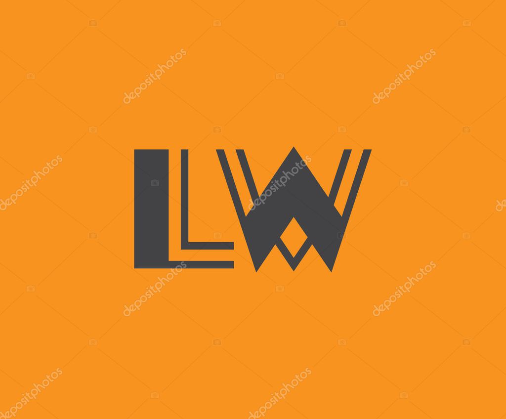Bold black lettering 'LW' with geometric elements on a vivid orange background, ideal for branding, design, or modern creative projects.