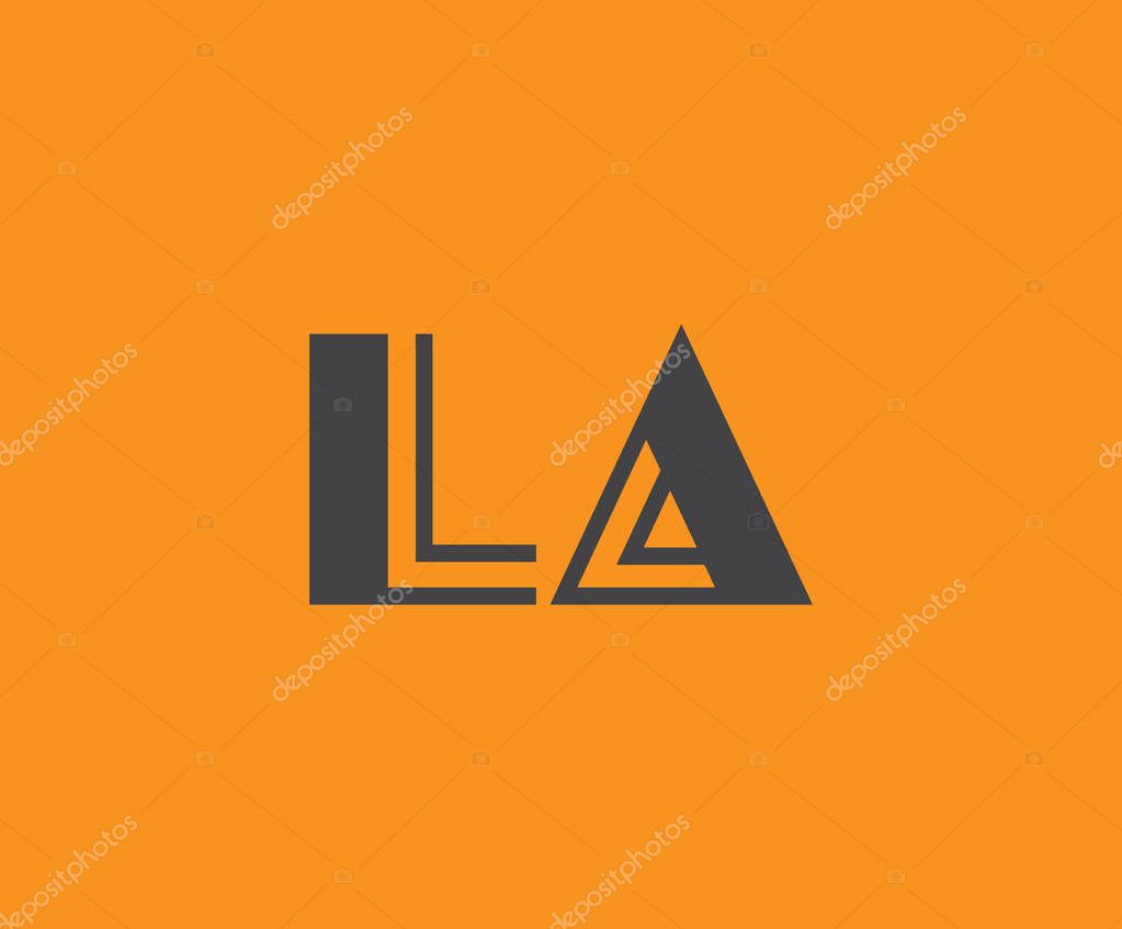 Bold black lettering 'LA' with geometric elements on a vivid orange background, ideal for branding, design, or modern creative projects.