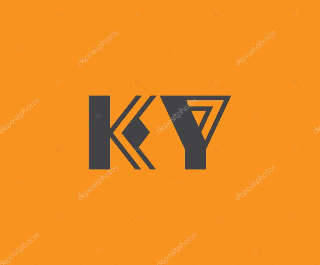 Bold black lettering 'KY' with geometric elements on a vivid orange background, ideal for branding, design, or modern creative projects.