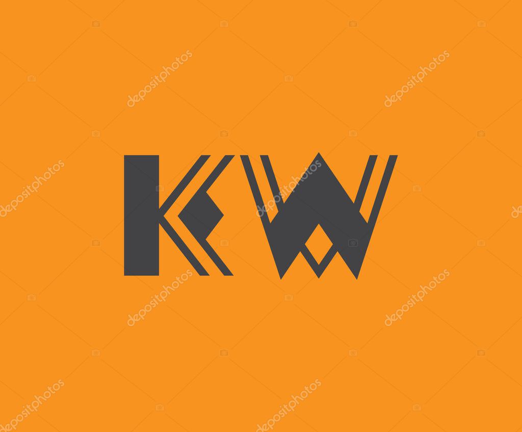 Bold black lettering 'KW' with geometric elements on a vivid orange background, ideal for branding, design, or modern creative projects.