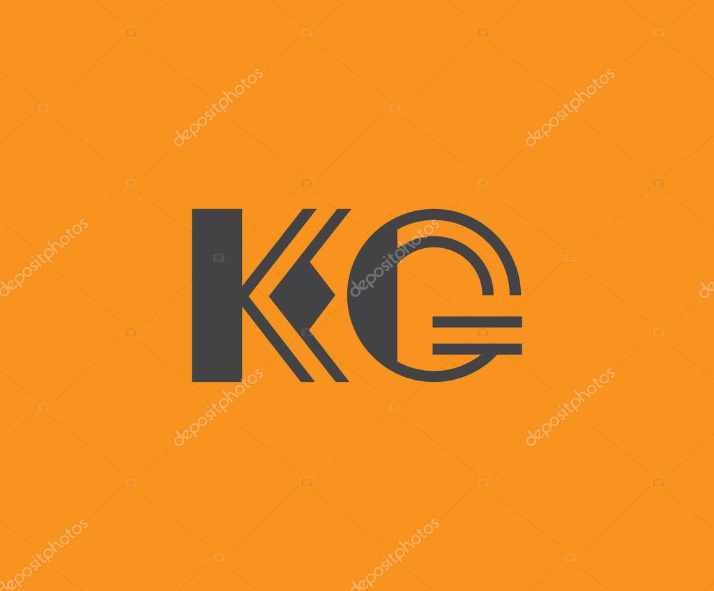 Bold black lettering 'KG' with geometric elements on a vivid orange background, ideal for branding, design, or modern creative projects.