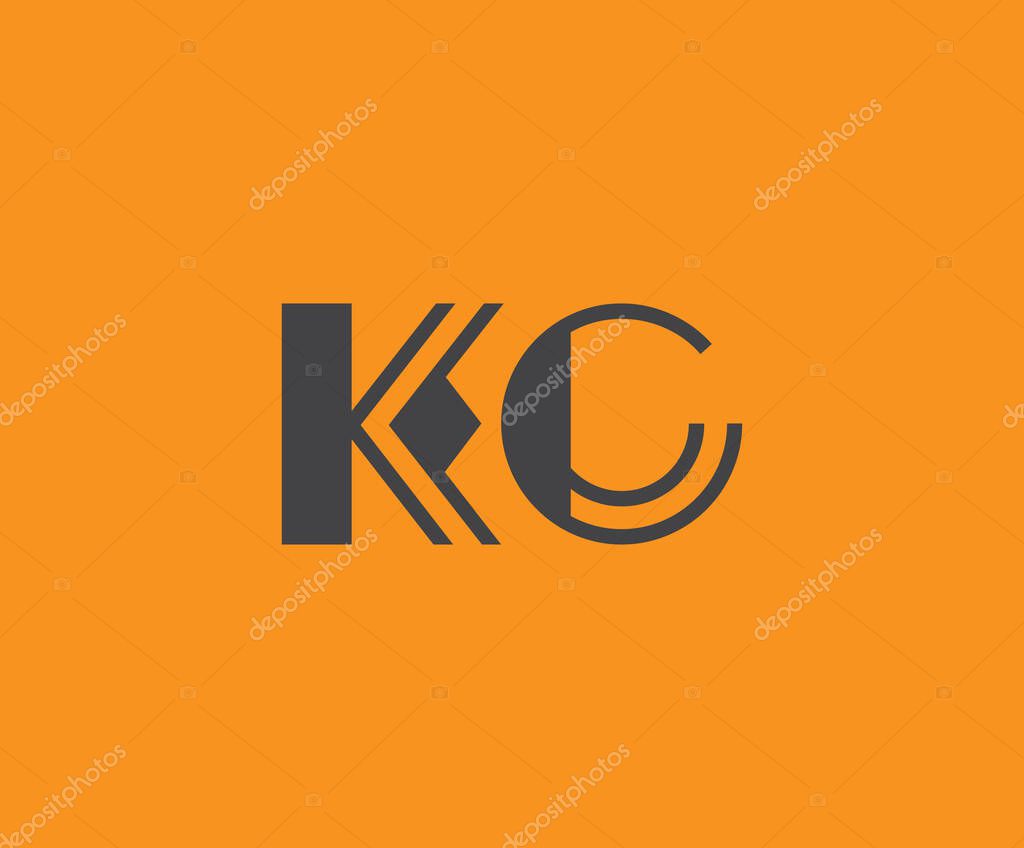 Bold black lettering 'KC' with geometric elements on a vivid orange background, ideal for branding, design, or modern creative projects.