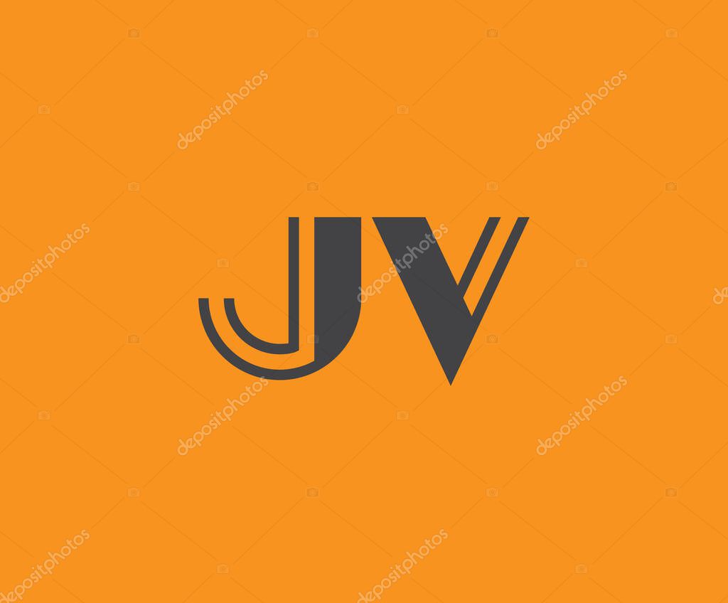 Bold black lettering 'JV' with geometric elements on a vivid orange background, ideal for branding, design, or modern creative projects.