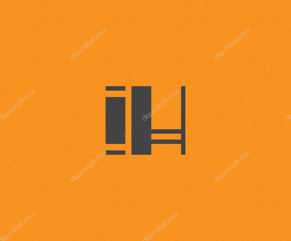 Bold black lettering 'IH' with geometric elements on a vivid orange background, ideal for branding, design, or modern creative projects.
