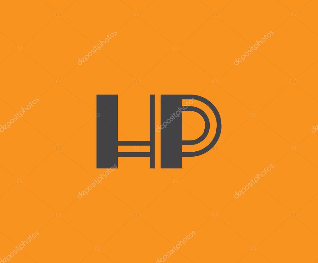 Bold black lettering 'HP' with geometric elements on a vivid orange background, ideal for branding, design, or modern creative projects.