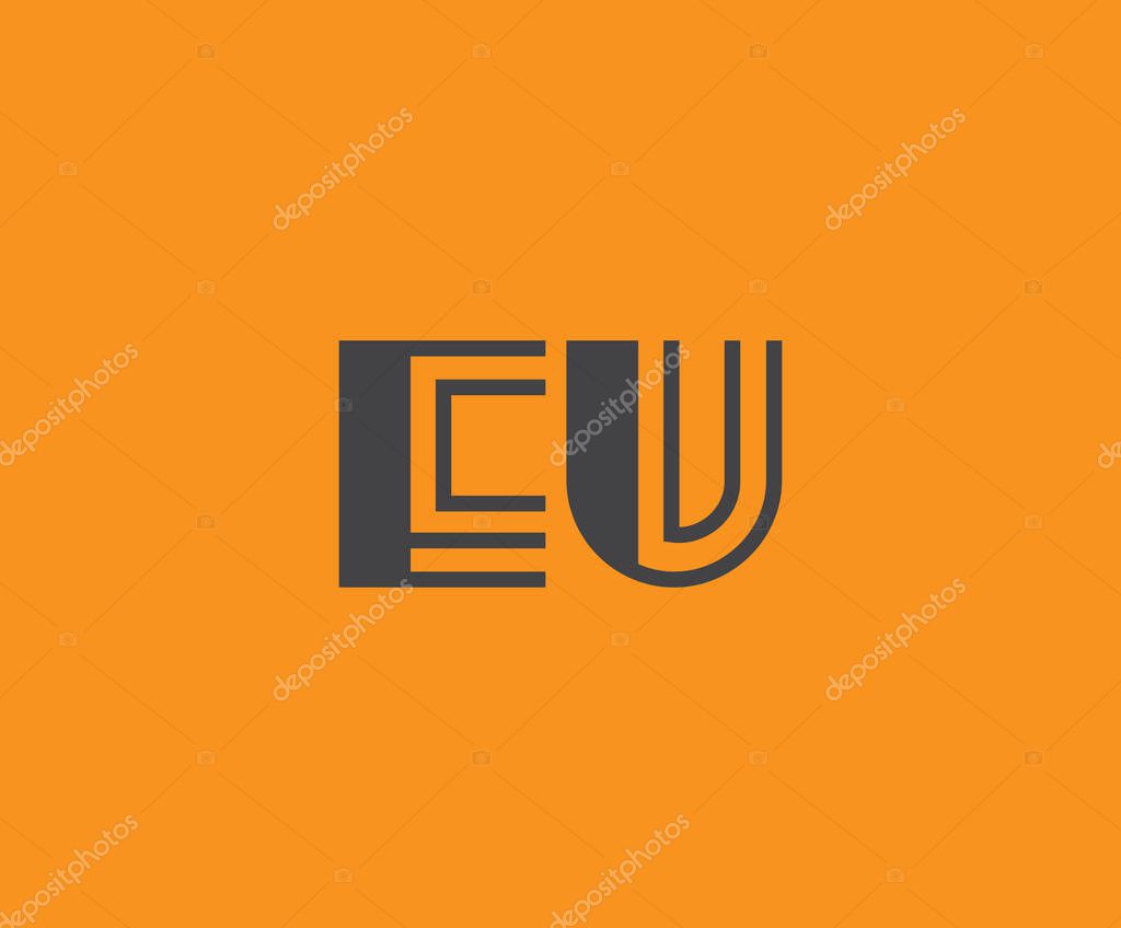 Bold black lettering 'EU' with geometric elements on a vivid orange background, ideal for branding, design, or modern creative projects.