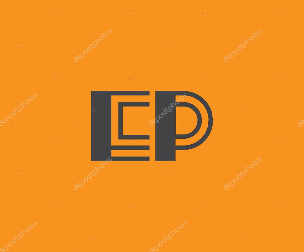 Bold black lettering 'EP' with geometric elements on a vivid orange background, ideal for branding, design, or modern creative projects.