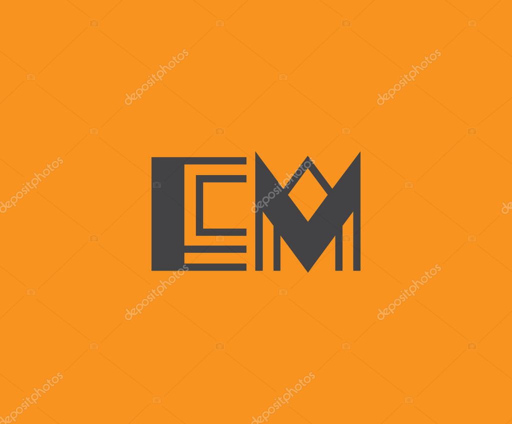 Bold black lettering 'EM' with geometric elements on a vivid orange background, ideal for branding, design, or modern creative projects.
