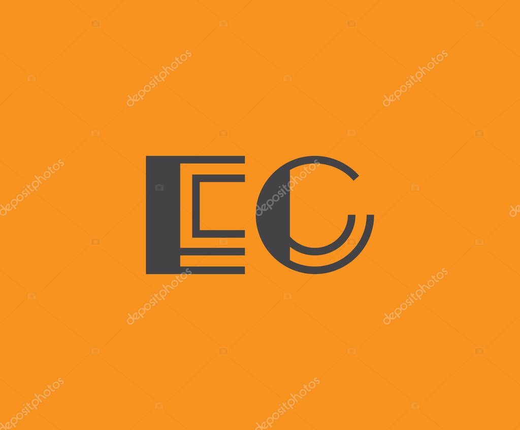 Bold black lettering 'EC' with geometric elements on a vivid orange background, ideal for branding, design, or modern creative projects.