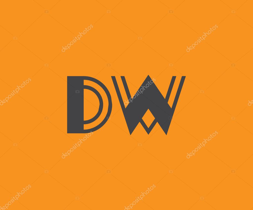Bold black lettering 'DW' with geometric elements on a vivid orange background, ideal for branding, design, or modern creative projects.