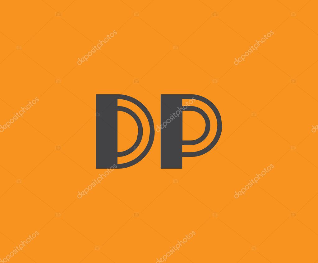 Bold black lettering 'DP' with geometric elements on a vivid orange background, ideal for branding, design, or modern creative projects.