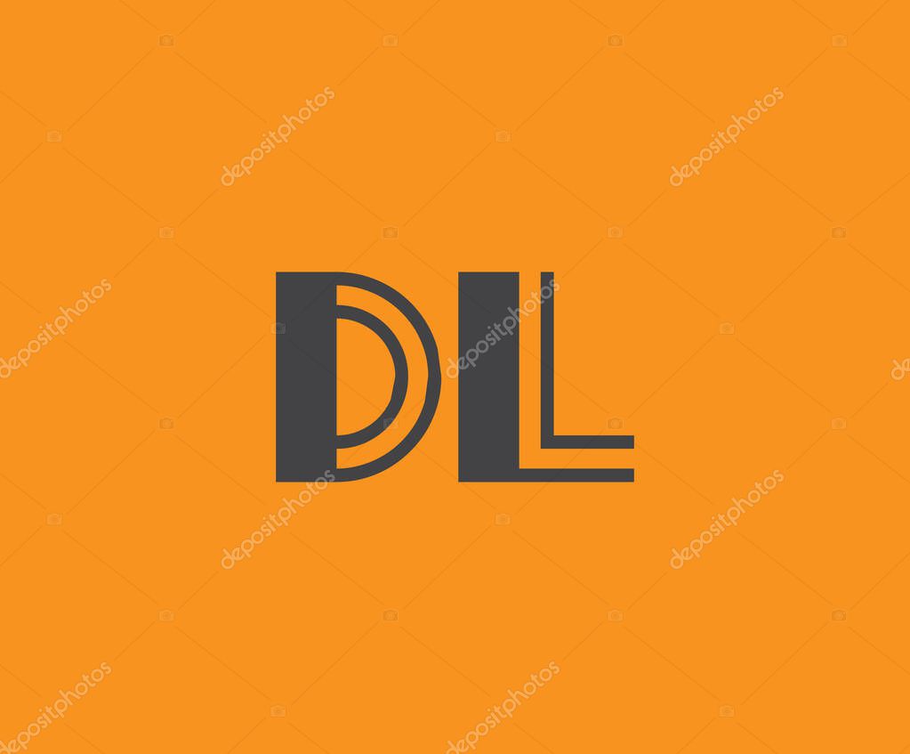 Bold black lettering 'DL' with geometric elements on a vivid orange background, ideal for branding, design, or modern creative projects.