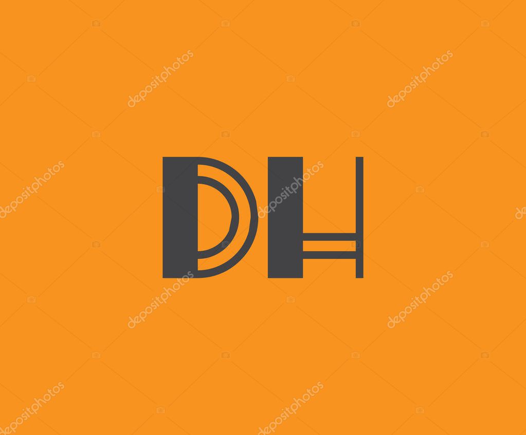 Bold black lettering 'DH' with geometric elements on a vivid orange background, ideal for branding, design, or modern creative projects.