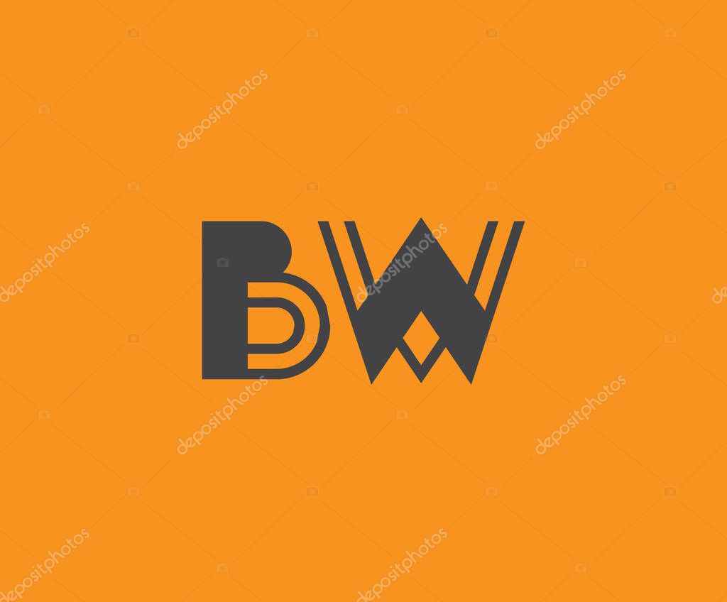 Bold black lettering 'BW' with geometric elements on a vivid orange background, ideal for branding, design, or modern creative projects.