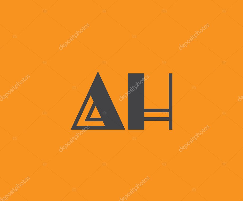 Bold black lettering 'AH' with geometric elements on a vivid orange background, ideal for branding, design, or modern creative projects.