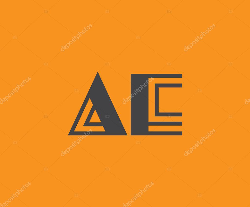 Bold black lettering 'AE' with geometric elements on a vivid orange background, ideal for branding, design, or modern creative projects.