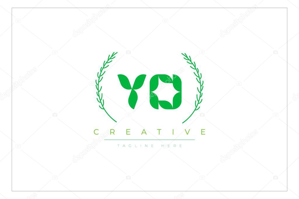 YO Green Minimalist Logo Design Featuring Natural Leaves and Text Elements. Fresh nature and healthy leaf logo design.
