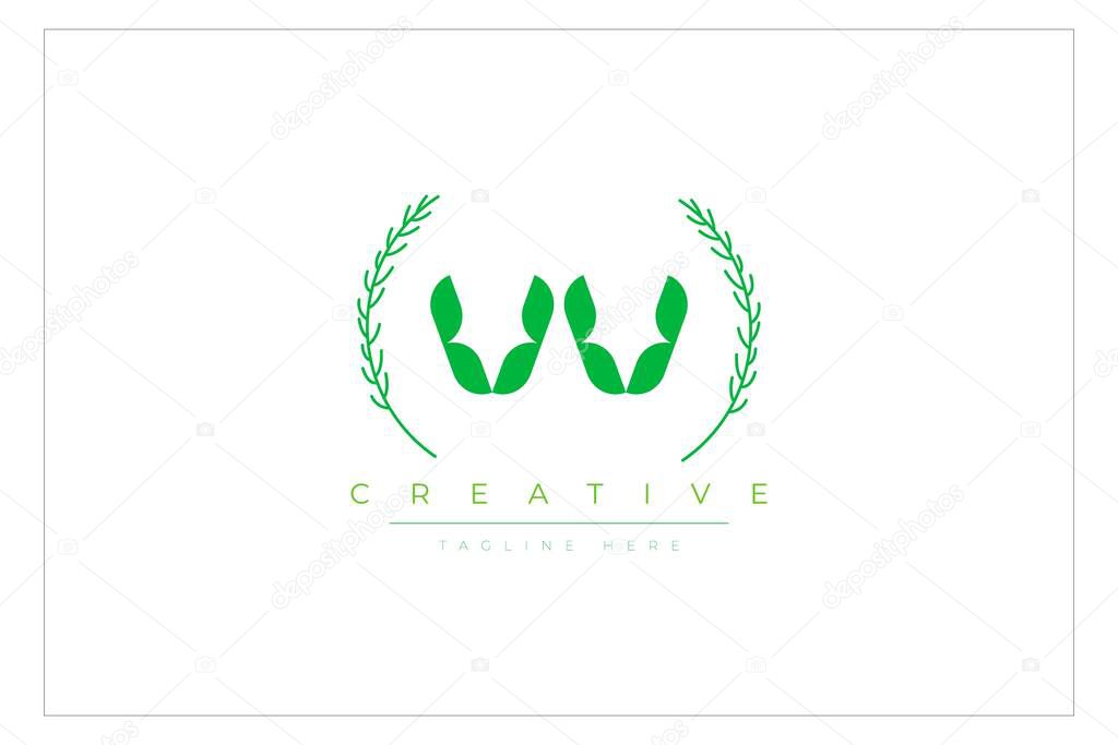 VV Green Minimalist Logo Design Featuring Natural Leaves and Text Elements. Fresh nature and healthy leaf logo design.