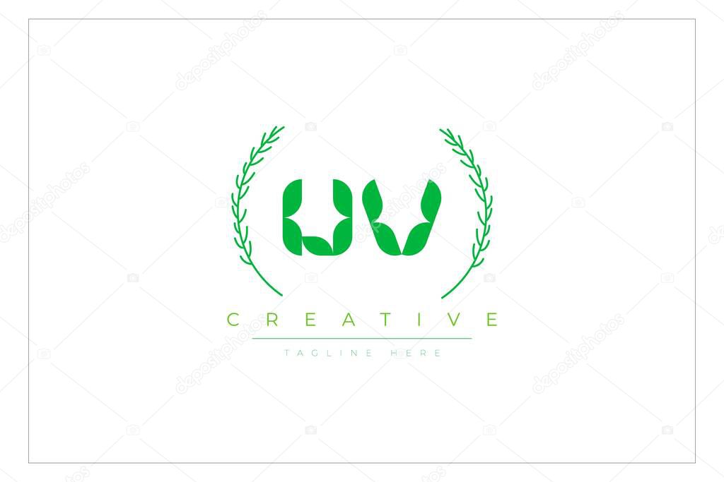 UV Green Minimalist Logo Design Featuring Natural Leaves and Text Elements. Fresh nature and healthy leaf logo design.