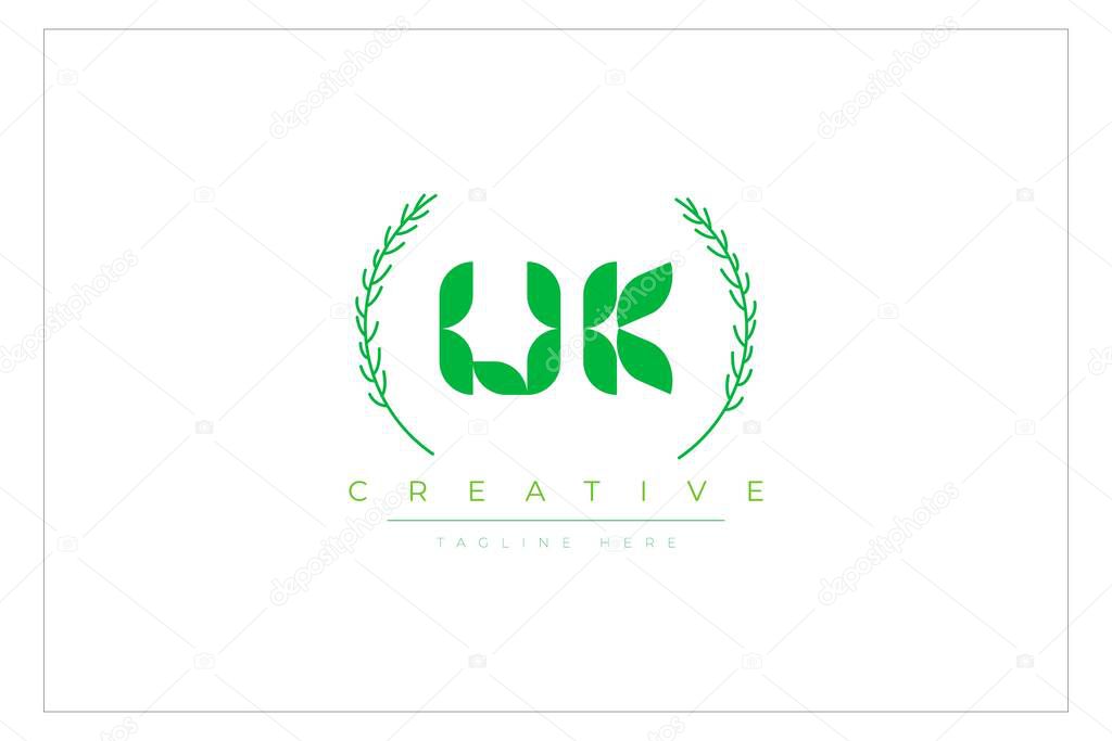 UK Green Minimalist Logo Design Featuring Natural Leaves and Text Elements. Fresh nature and healthy leaf logo design.