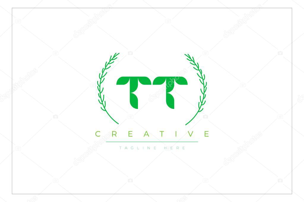 TT Green Minimalist Logo Design Featuring Natural Leaves and Text Elements. Fresh nature and healthy leaf logo design.