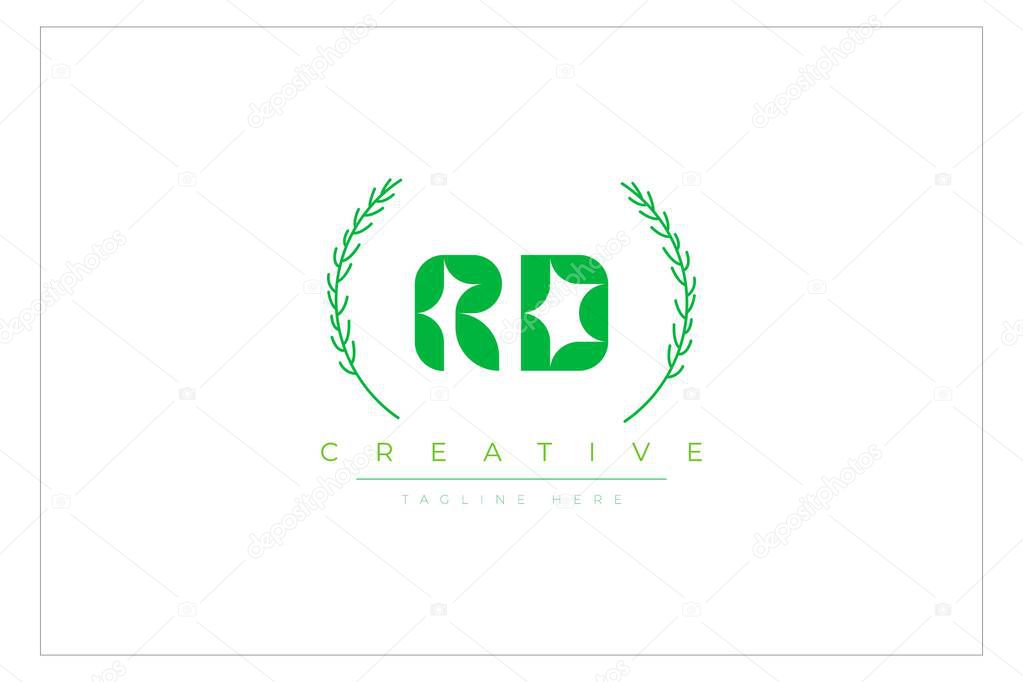 RD Green Minimalist Logo Design Featuring Natural Leaves and Text Elements. Fresh nature and healthy leaf logo design.