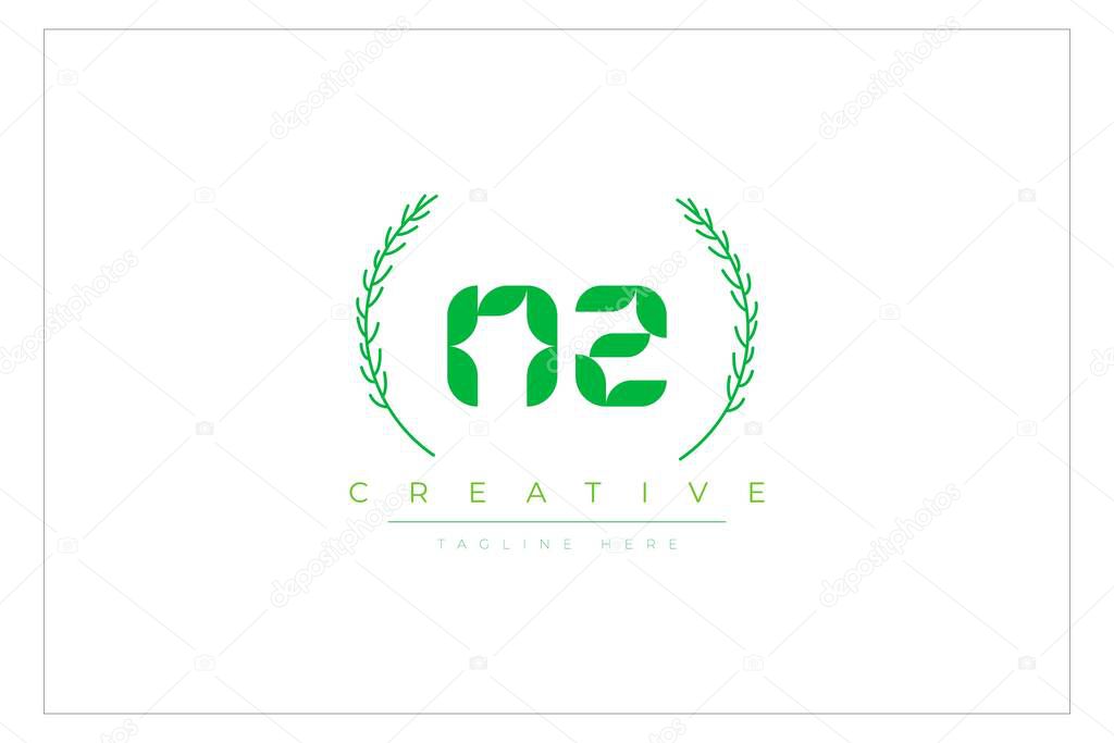 NZ Green Minimalist Logo Design Featuring Natural Leaves and Text Elements. Fresh nature and healthy leaf logo design.