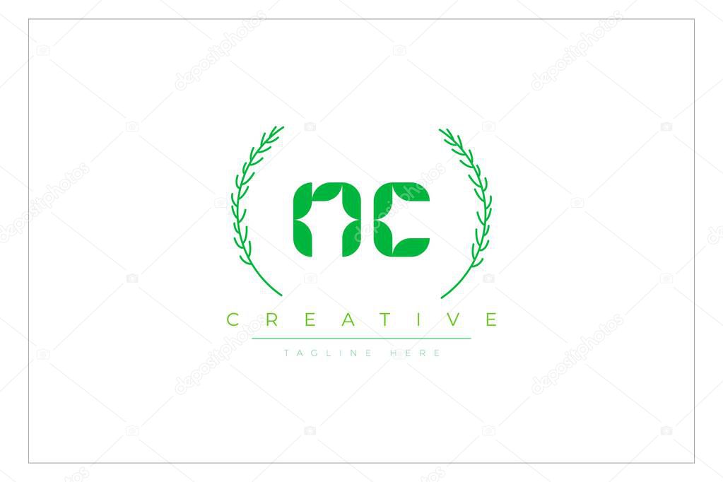 NC Green Minimalist Logo Design Featuring Natural Leaves and Text Elements. Fresh nature and healthy leaf logo design.