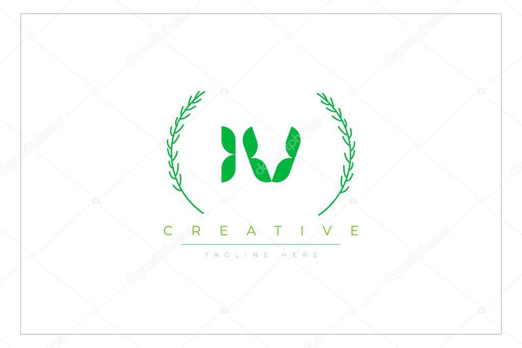 IV Green Minimalist Logo Design Featuring Natural Leaves and Text Elements. Fresh nature and healthy leaf logo design.