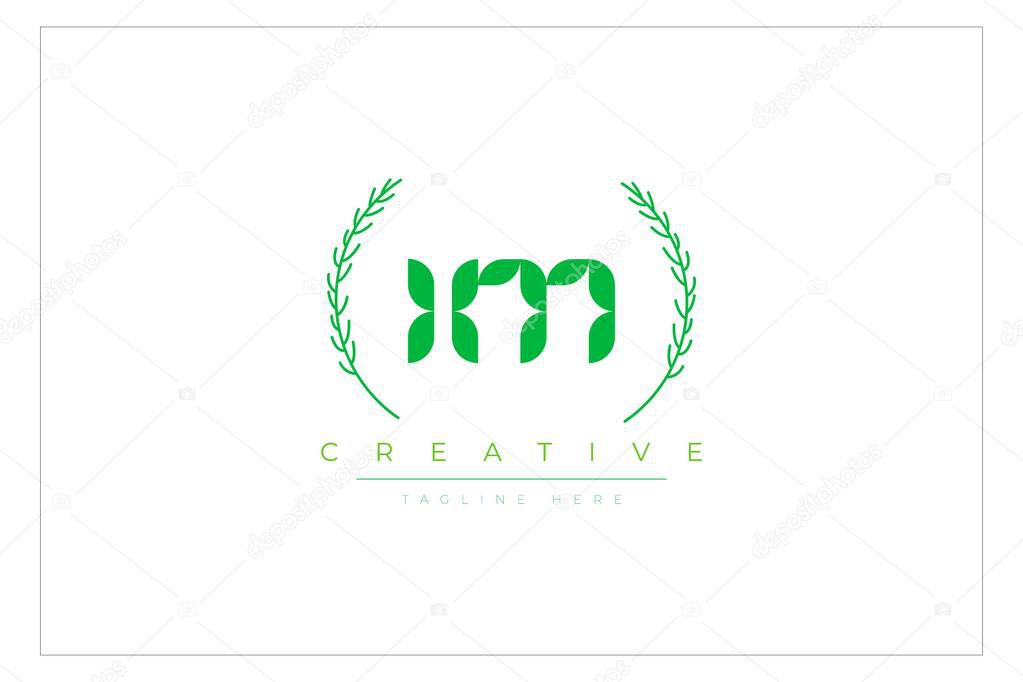 IM Green Minimalist Logo Design Featuring Natural Leaves and Text Elements. Fresh nature and healthy leaf logo design.