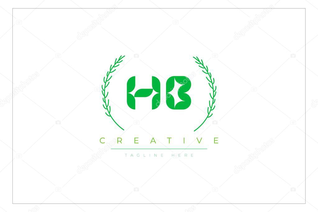 HB Green Minimalist Logo Design Featuring Natural Leaves and Text Elements. Fresh nature and healthy leaf logo design.