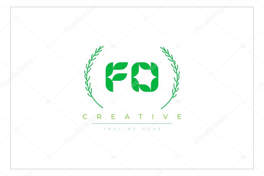 FO Green Minimalist Logo Design Featuring Natural Leaves and Text Elements. Fresh nature and healthy leaf logo design.