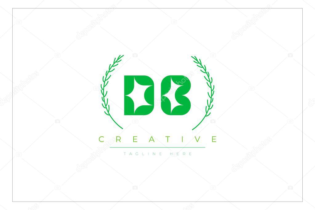 DB Green Minimalist Logo Design Featuring Natural Leaves and Text Elements. Fresh nature and healthy leaf logo design.