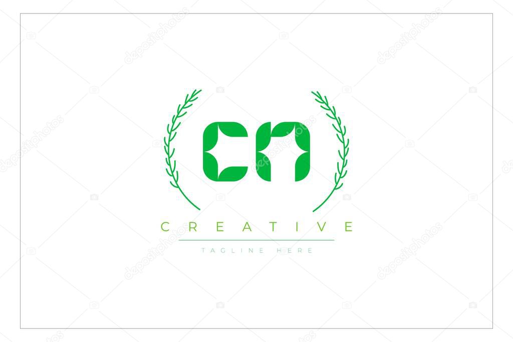 CN Green Minimalist Logo Design Featuring Natural Leaves and Text Elements. Fresh nature and healthy leaf logo design.