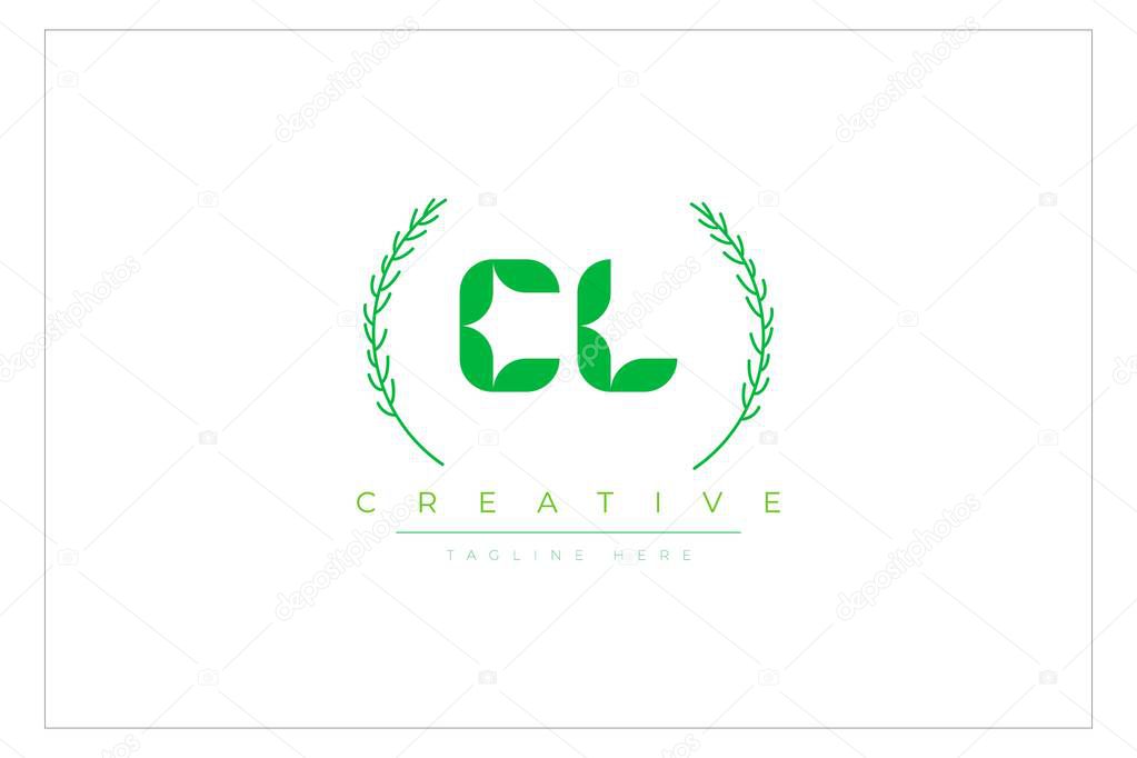 CL Green Minimalist Logo Design Featuring Natural Leaves and Text Elements. Fresh nature and healthy leaf logo design.