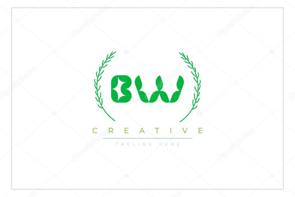 BW Green Minimalist Logo Design Featuring Natural Leaves and Text Elements. Fresh nature and healthy leaf logo design.