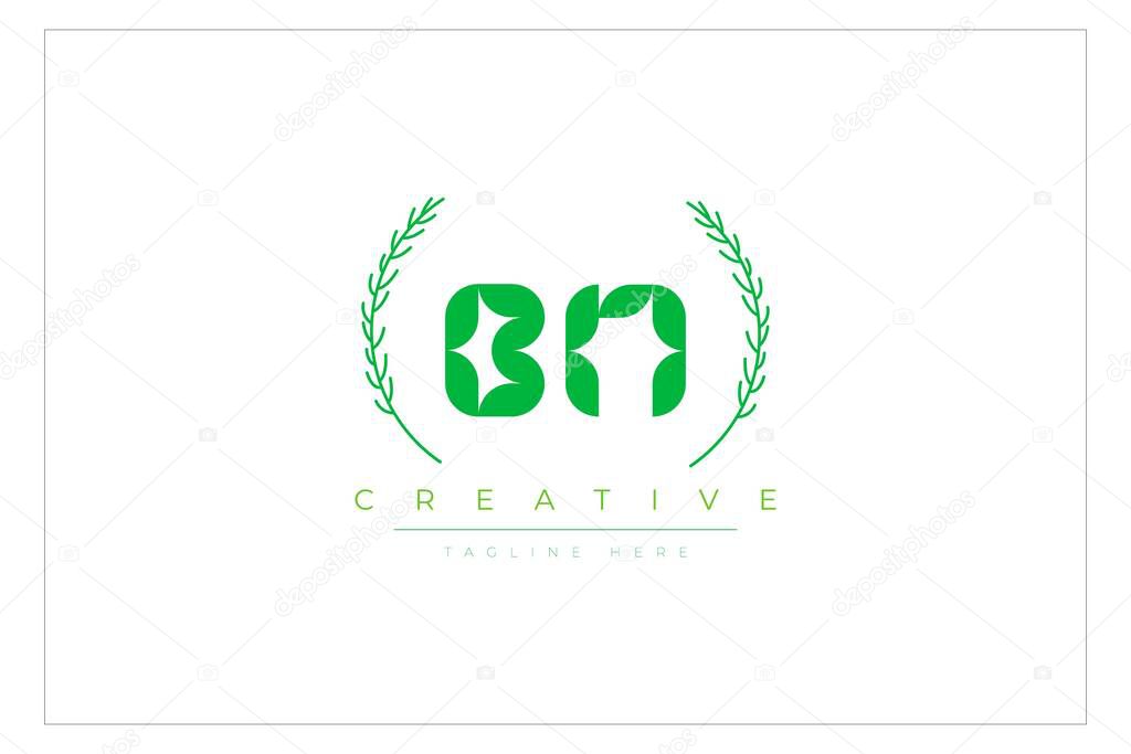 BN Green Minimalist Logo Design Featuring Natural Leaves and Text Elements. Fresh nature and healthy leaf logo design.