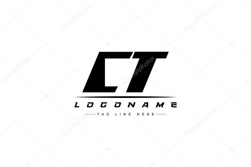 CT racer logo. Racing logo design for racing, driving and car or motorsport. Modern Minimalist Logo Design with Clean and Bold Typography Style