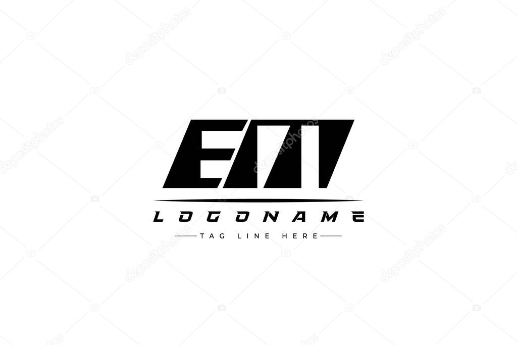 EM racer logo. Racing logo design for racing, driving and car or motorsport. Modern Minimalist Logo Design with Clean and Bold Typography Style