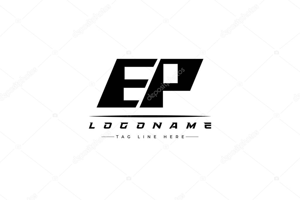 EP racer logo. Racing logo design for racing, driving and car or motorsport. Modern Minimalist Logo Design with Clean and Bold Typography Style