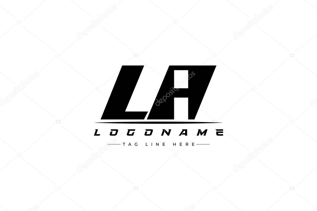 LA racer logo. Racing logo design for racing, driving and car or motorsport. Modern Minimalist Logo Design with Clean and Bold Typography Style