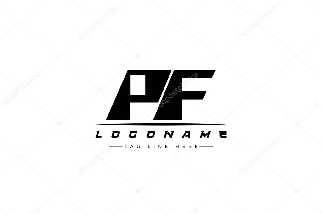 PF racer logo. Racing logo design for racing, driving and car or motorsport. Modern Minimalist Logo Design with Clean and Bold Typography Style
